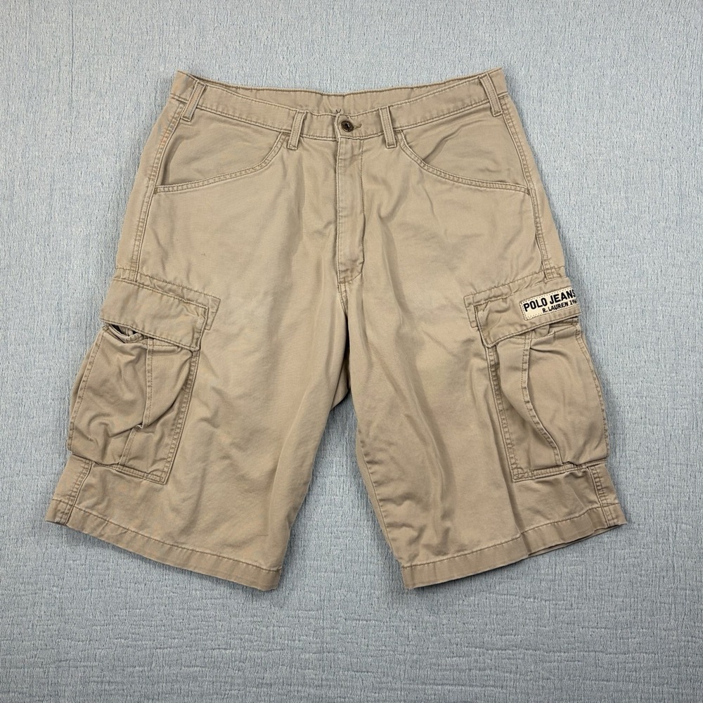 VTG POLO Ralph Lauren Freighter Cargo Shorts Mens 34 Beige